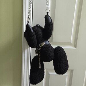 Black Plush Teddy Bear Stuffed Animal Crossbody Statement Bag